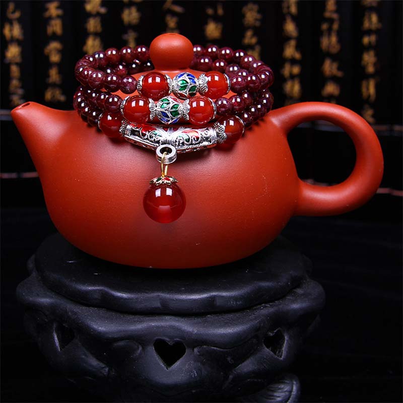 Buddha Stones Natural Garnet Red Agate Blessing Healing Bracelet Necklace Pendant