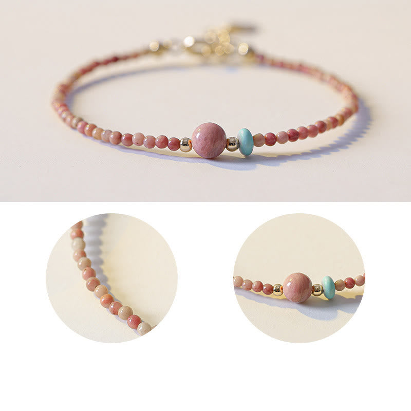 Buddha Stones 14K Gold Plated Natural Rhodonite Loving Energy Chain Bracelet