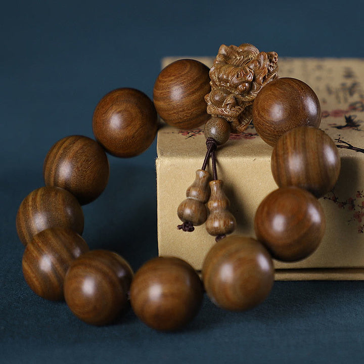 Buddha Stones Rosewood Green Sandalwood Small Leaf Red Sandalwood Agarwood Dragon Carved Protection Bracelet