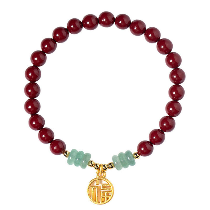 Buddha Stones Cinnabar Green Aventurine Luck Blessing Bracelet