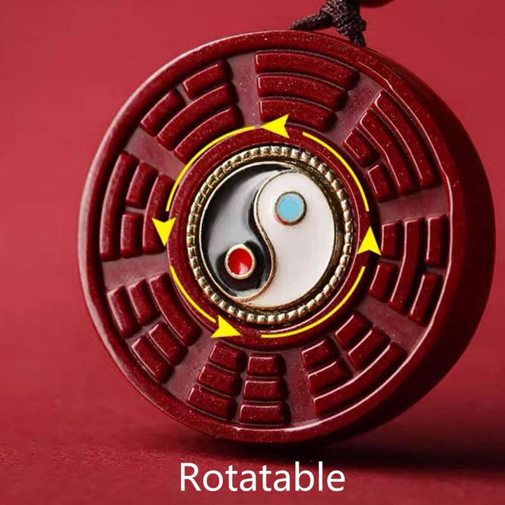 Buddha Stones Natural Cinnabar Bagua Rotatable Yin Yang Keep Away Evil Spirits Necklace Pendant