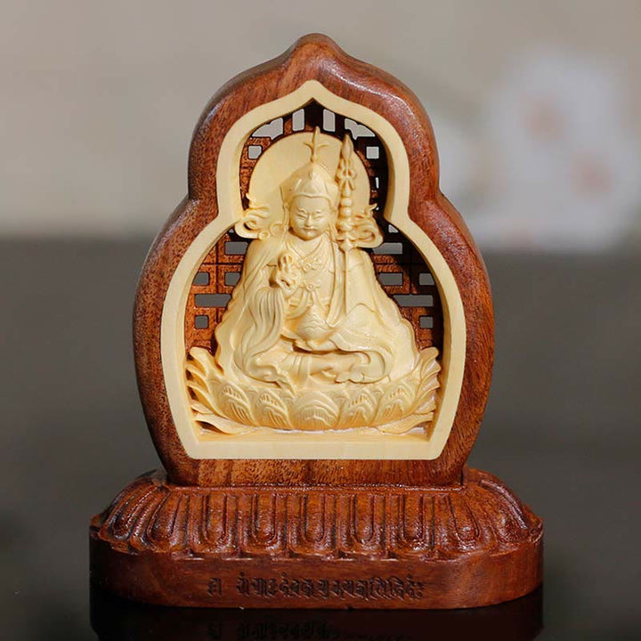 Guru Rinpoche Buddha Padmasambhavan Serenity Wood Engraved Statue Figurine Decoration