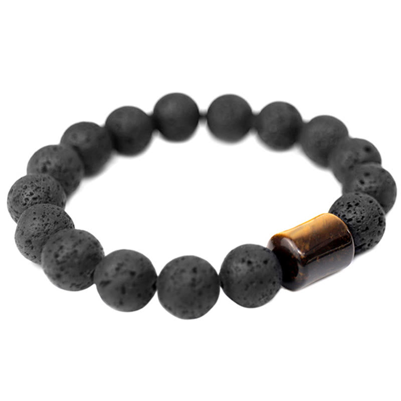 Buddha Stones Lava Rock Ebony Wood Tiger Eye Support Healing Bracelet