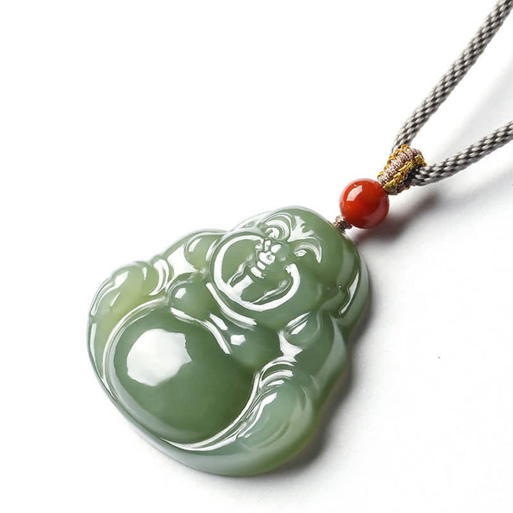 Laughing Buddha Hetian Jade Abundance Necklace String Pendant