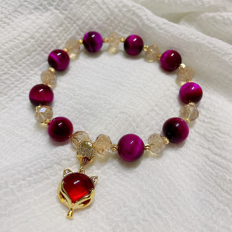 Buddha Stones Red Tiger Eye PiXiu Fox Protection Self Confidence Bracelet