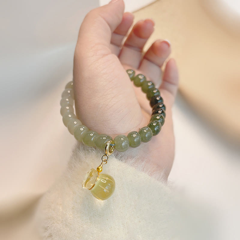 Buddha Stones Natural Hetian Jade Money Bag Charm Bead Prosperity Bracelet