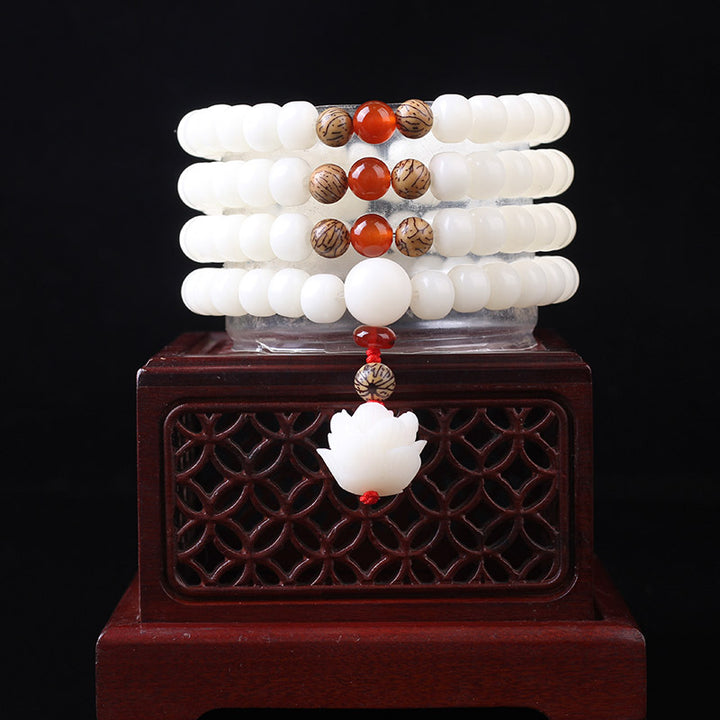 Buddha Stones White Bodhi Seed Mala 108 Beads Luck Bracelet