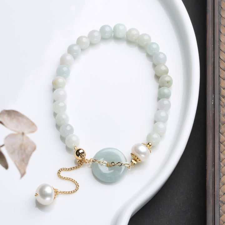 Natural Jade Pearl Peace Buckle Prosperity Luck Bracelet