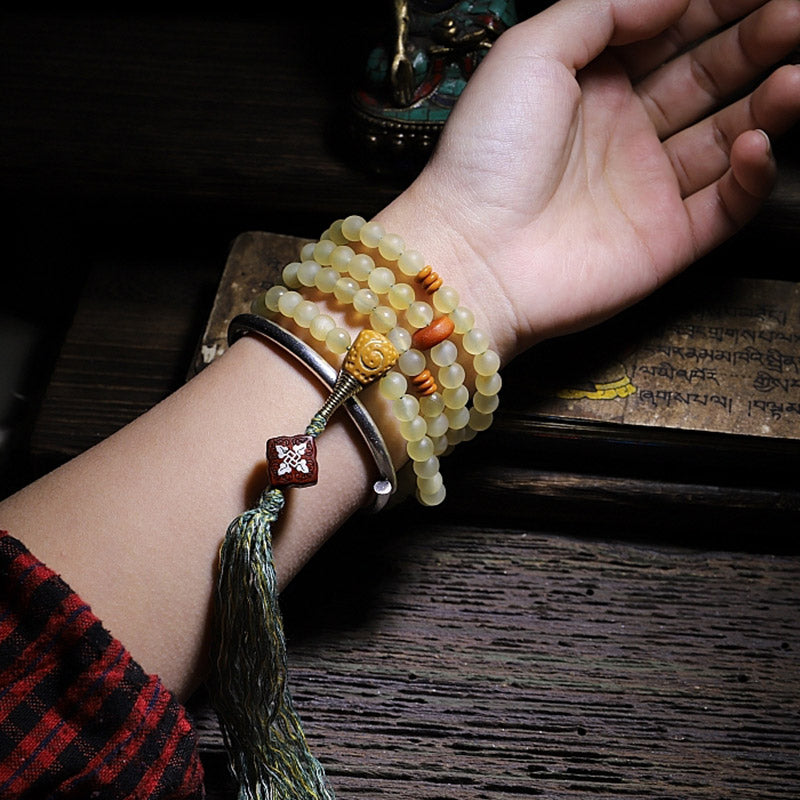 108 Mala Beads Tibet Sheep Horn Amber Luck Bracelet