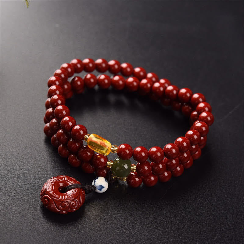 Tibetan Cinnabar Peace Buckle Triple Wrap Blessing Bracelet Mala