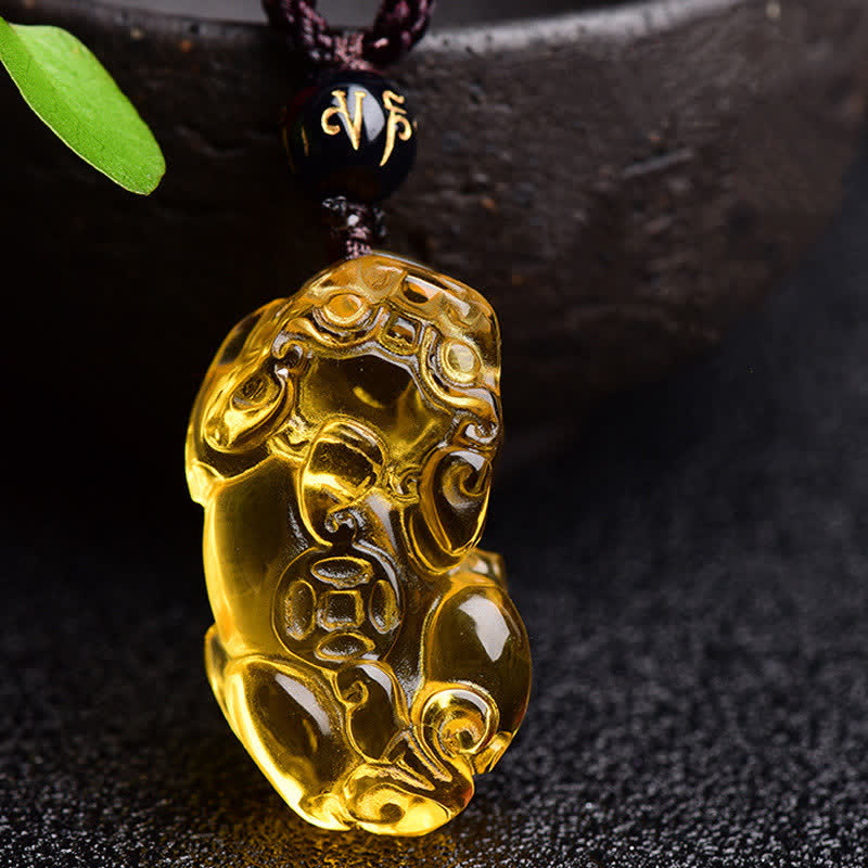 Buddha Stones FengShui Citrine PiXiu Wealth Necklace Pendant