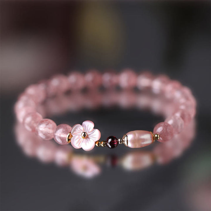 Buddha Stones Strawberry Quartz Peach Blossom Love Bracelet