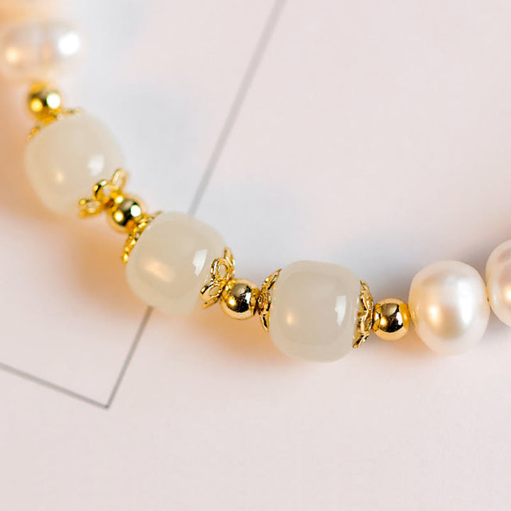 14K Gold Plated Natural Pearl Hetian Cyan Jade White Jade Sincerity Bead Chain Bracelet