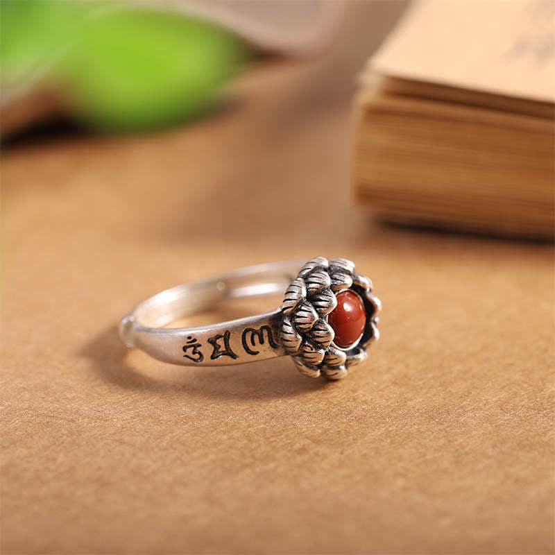 925 Sterling Silver Lotus Red Agate Confidence Blessing Ring (Extra 30% Off | USE CODE: FS30)