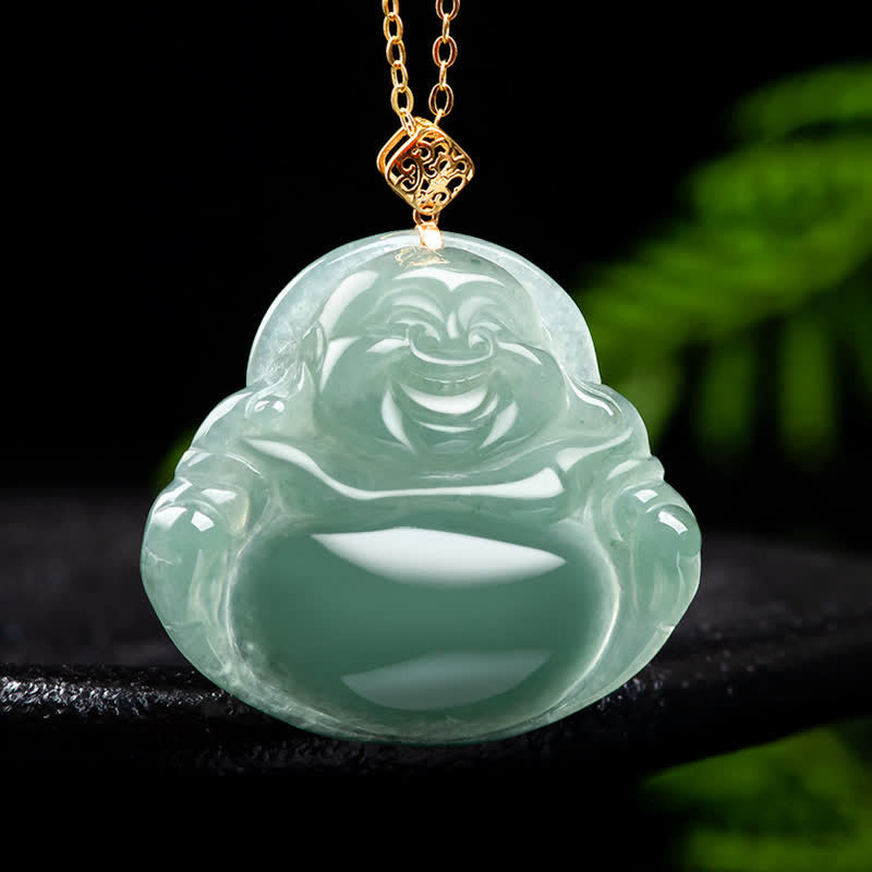 Laughing Buddha Natural Jade Prosperity Abundance Necklace Pendant