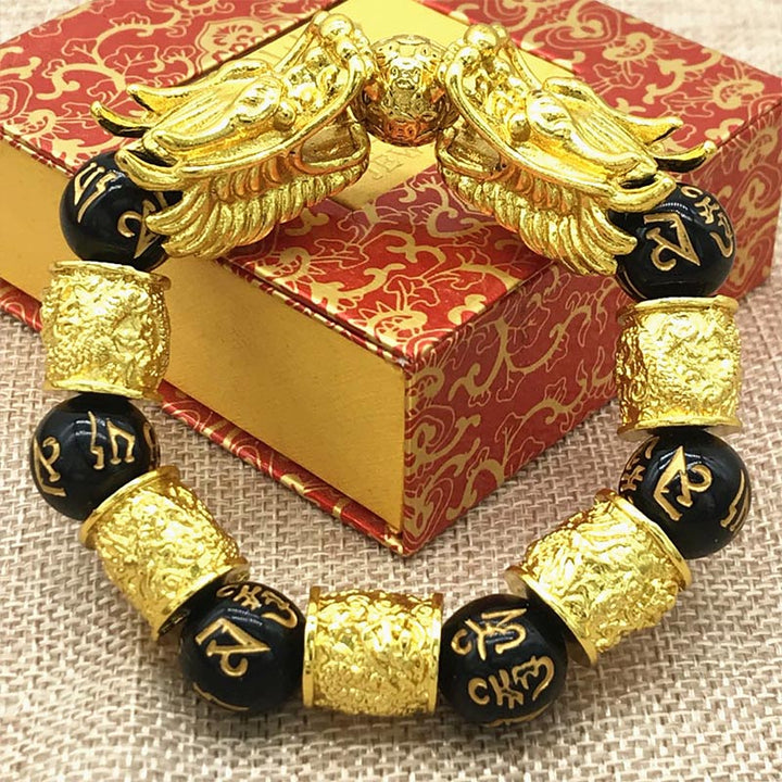 Buddha Stones Double Dragon Wealth Protection Bracelet