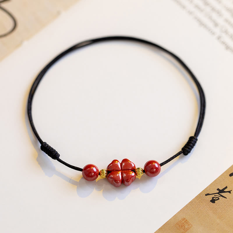 FREE Today: Blessings and Luck Four Leaf Clover Cinnabar Red String Protection Bracelet