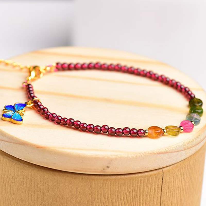 Garnet Tourmaline Butterfly Protection Bracelet Anklet