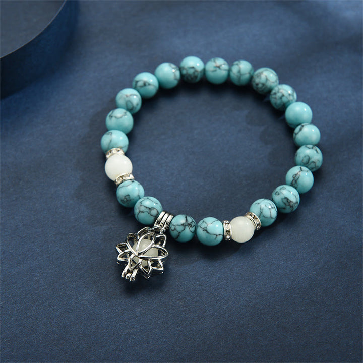 Buddha Stones Tibetan Turquoise Glowstone Luminous Bead Lotus Protection Bracelet