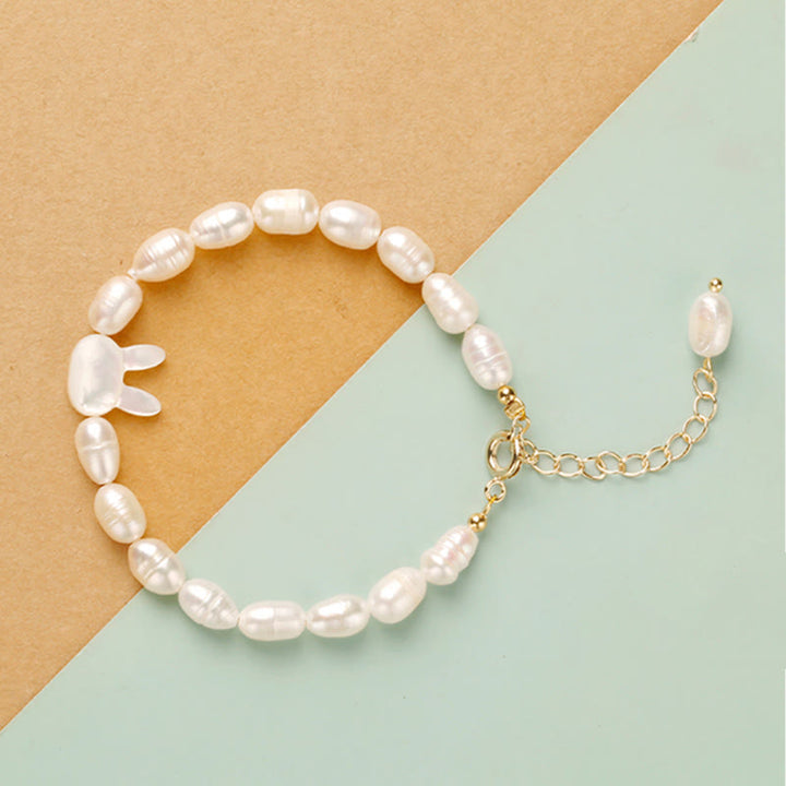 Buddha Stones Natural Pearl Cute Rabbit Sincerity Bracelet