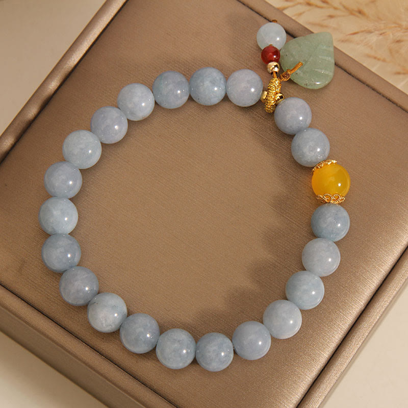 Buddha Stones Aquamarine Jade Leaf Healing Charm Bracelet