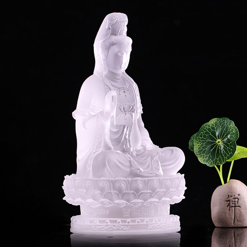 Buddha Stones Kwan Yin Avalokitesvara Handmade Figurine Liuli Crystal Art Piece Wealth Statue Home Offering Decoration