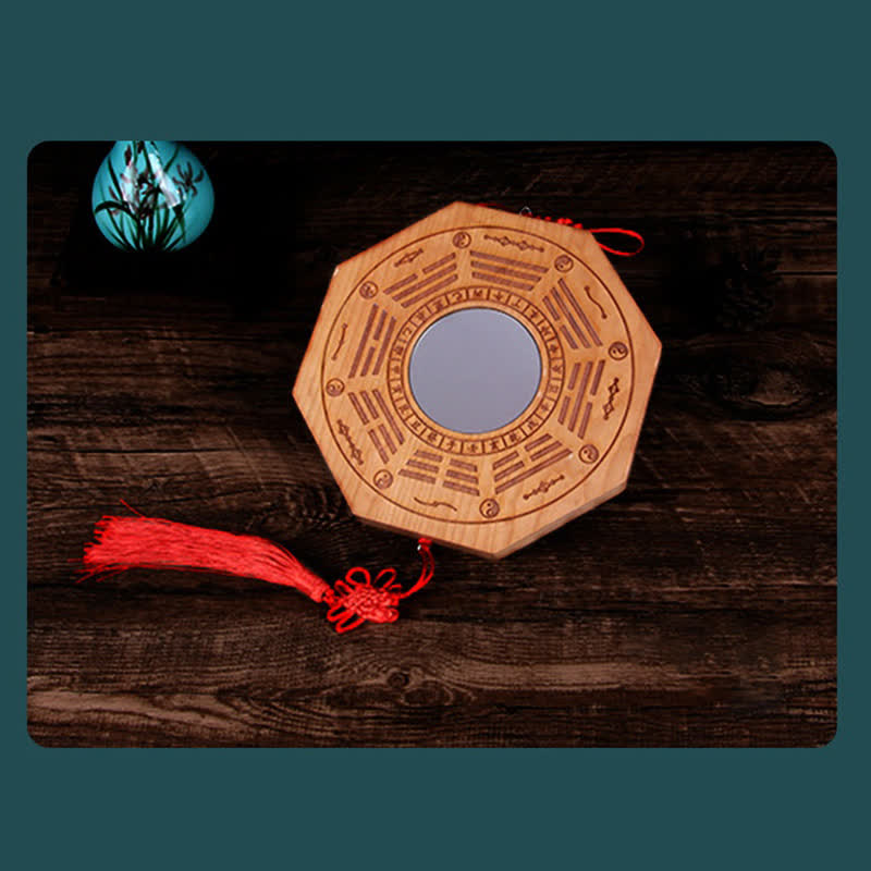 Feng Shui Bagua Map Peach Wood Five-Emperor Coins Chinese Knotting Balance Energy Map Mirror