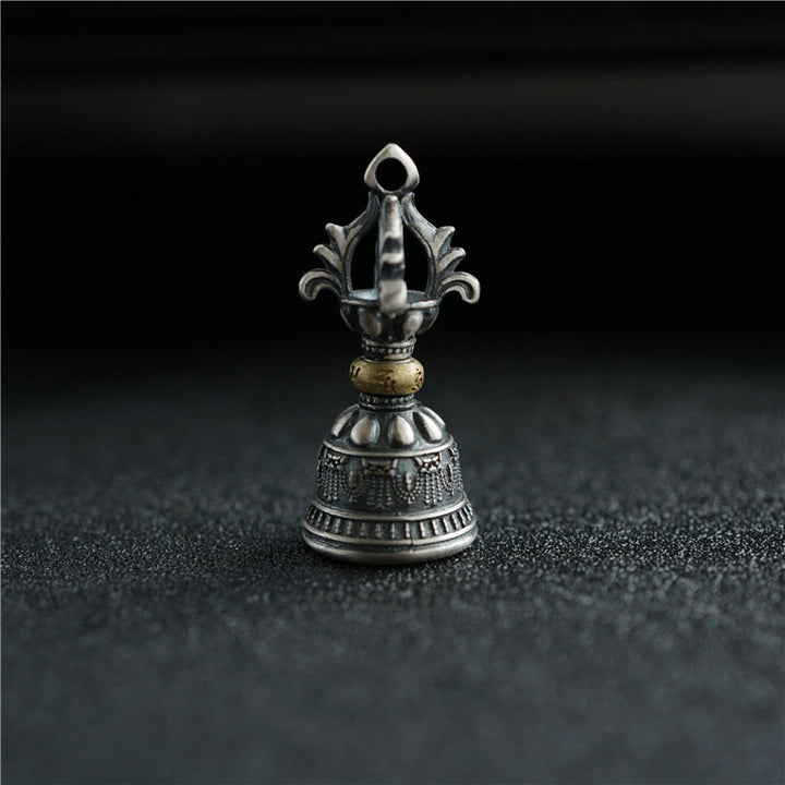 Buddha Stones Tibet 925 Sterling Silver Om Mani Padme Hum Dorje Bell Vajra Engraved Enlightenment Pendant Hanging Decoration