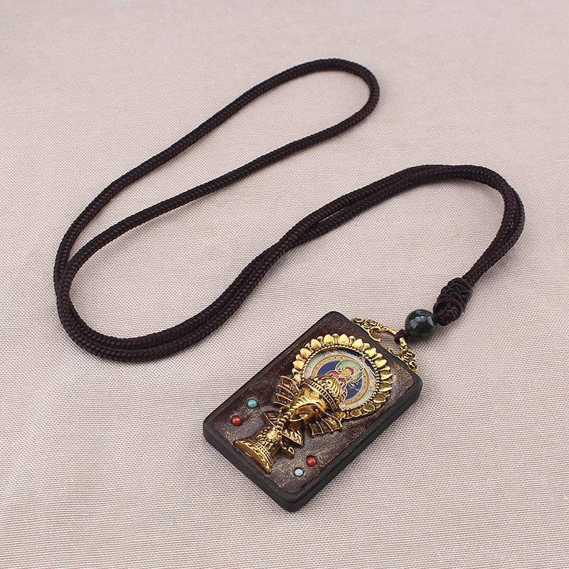 Ebony Wood Elephant God of Fortune Buddha Blessing Necklace String Pendant