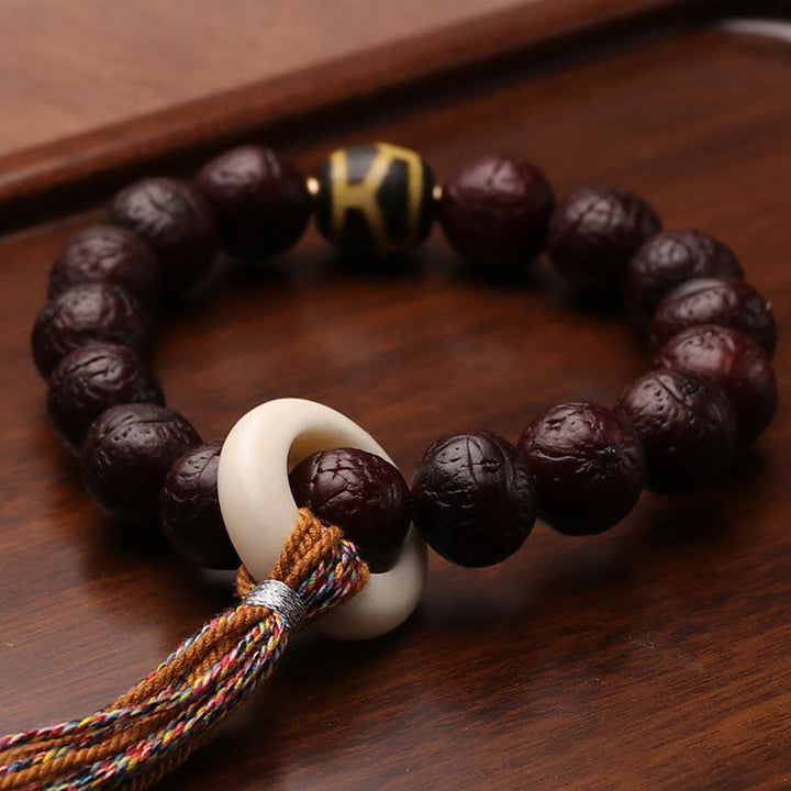 Tibetan Bodhi Seed Agate Bead Luck Wealth Tassel Charm Wrist Mala