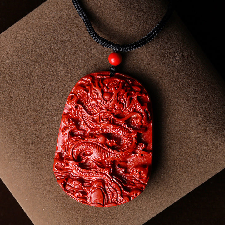 Buddha Stones Year of the Dragon Natural Cinnabar Luck Protection Necklace Pendant