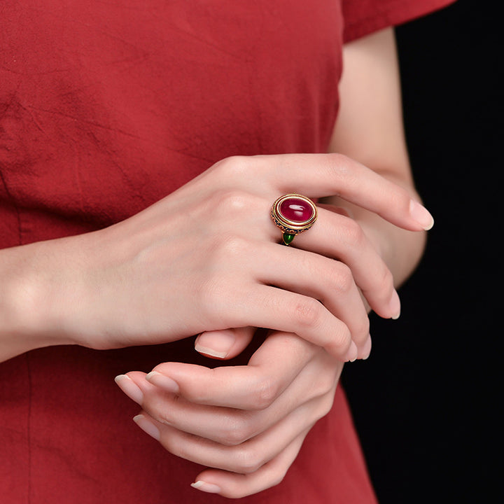 925 Sterling Silver Red Corundum Courage Ring