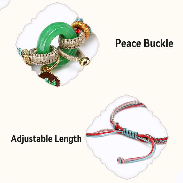 Buddha Stones Colorful Rope Chalcedony Lotus Jade Peace Buckle Harmony Gourd Charm Bracelet