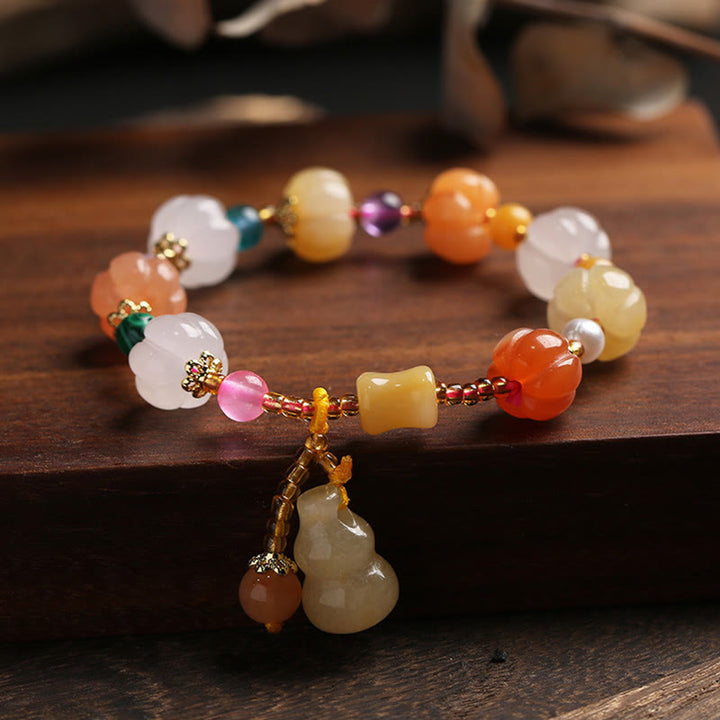 Natural Golden Silk Jade Crystals Gourd Pixiu Pumpkin Beads Wealth Charm Bracelet