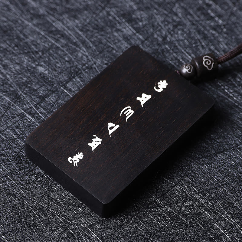 Buddha Stones 999 Sterling Silver Small Leaf Red Sandalwood Ebony Wood Om Mani Padme Hum Inlaid Protection Necklace Pendant