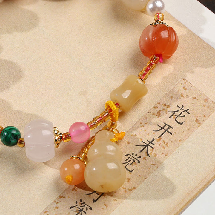 Natural Golden Silk Jade Crystals Gourd Pixiu Pumpkin Beads Wealth Charm Bracelet