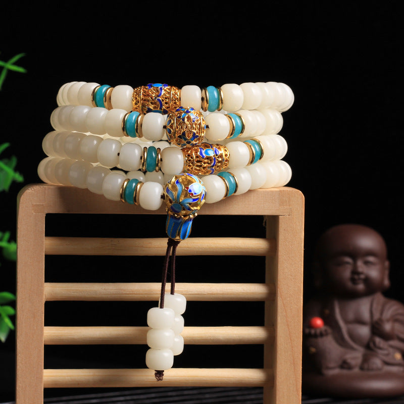 Buddha Stones Natural White Bodhi Seed Mala 108 Beads Wealth Bracelet