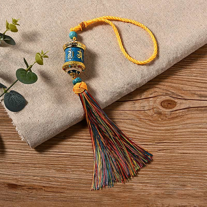 Tibet Om Mani Padme Hum Prayer Wheel Colorful Tassels Bag Car Hanging Decoration