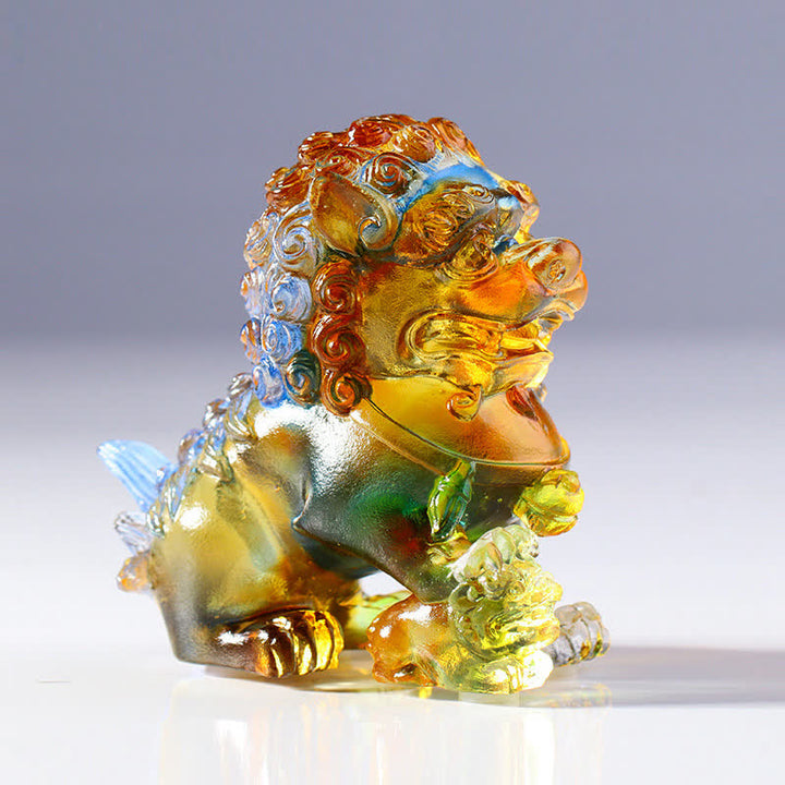 Handmade Liuli Crystal Lion Art Piece Strength Home Office Decoration