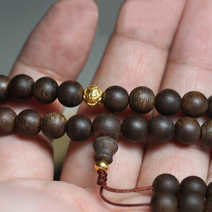 108 Mala Beads 999 Pure Gold Beads Rare Brunei Agarwood Peace Strength Bracelet