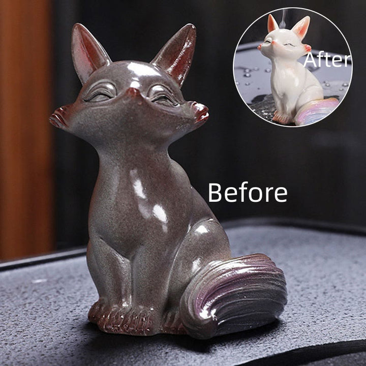 Buddha Stones Color Changing Small Cute Fox Tea Pet Resin Home Figurine Decoration