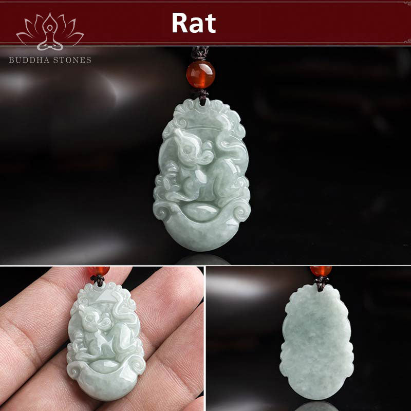 Natural Jade 12 Chinese Zodiac Sucess Pendant Necklace