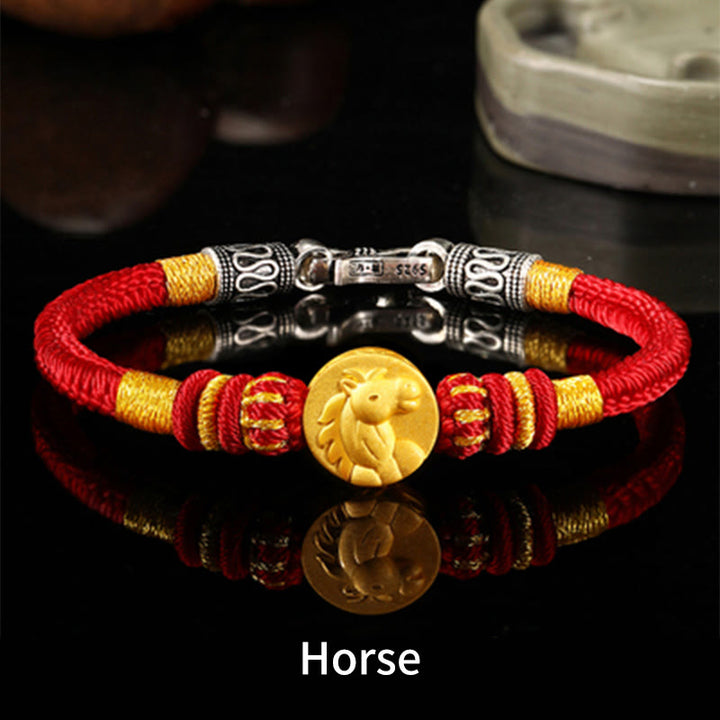 Buddha Stones 999 Gold Chinese Zodiac Auspicious Matches Om Mani Padme Hum Luck Handcrafted Bracelet