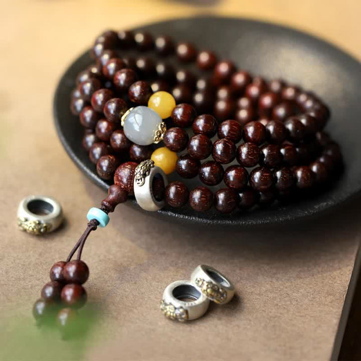 925 Sterling Silver Indian Small Leaf Red Sandalwood Hetian Gray Jade Amber Gold Star Bracelet