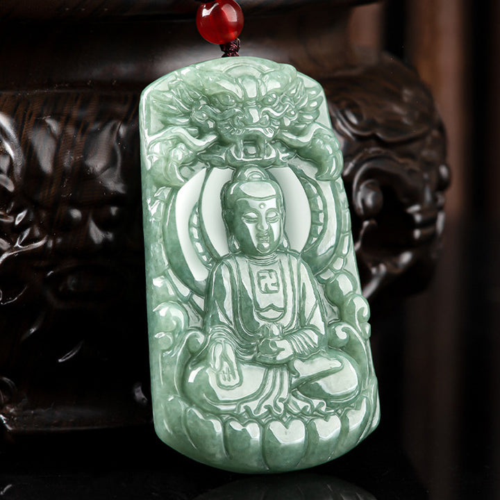 Tathagata Buddha Dragon Jade Amulet Serenity String Necklace