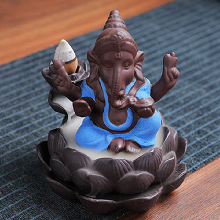 Ganesh Elephant Purple Clay Backflow Smoke Fountain Protection Incense Burner