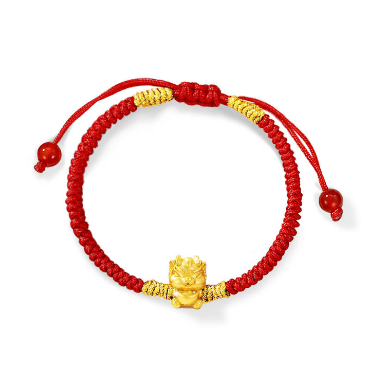 Buddha Stones 999 Sterling Silver Copper Coin Fortune Dragon Fu Character Luck Handcrafted Red String Braided Bracelet