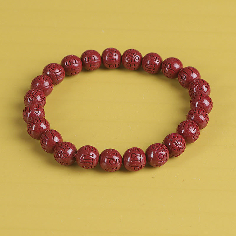 Natural Double PiXiu Cinnabar Om Mani Padme Hum Wealth Luck Bead Bracelet