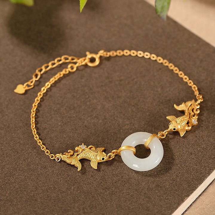 Buddha Stones White Jade Koi Fish Prosperity Bracelet