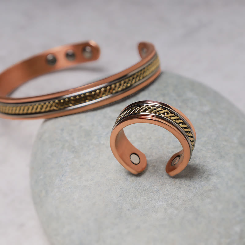 Buddha Stones Magnetic Copper Balance Adjustable Cuff Bracelet Bangle Ring